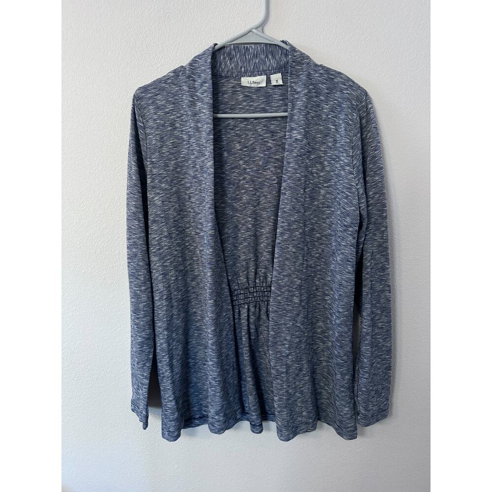 LL Bean womens size medium blue grey open front long sleeve cardigan cotton‎